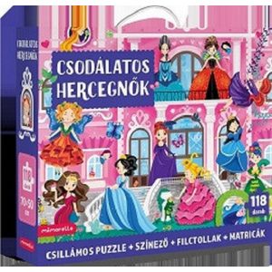 Csodálatos hercegnők - Csillámos puzzle+színező+filctollak+matricák